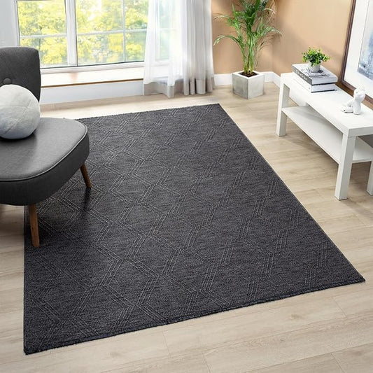 LUXE WEAVERS Modern Farmhouse Smoke 5x7 Washable Area Rug, Anti-Slip Diamond Pattern Carpet