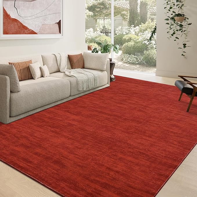 RUGSREAL 5x7 Living Room Area Rug Modern Solid Color Area Rugs Non-Slip Stain Resistant Floor Carpet Indoor Washable Contemporary Area Rug for Bedroom Dining Room Kitchen Home Office, Red
