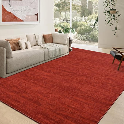 RUGSREAL Solid Color Rug for Living Room 8x10 Large Washable Bedroom Rug with Rubber Backing Low-Pile Modern Contemporary Indoor Area Rug Home Office Throw Carpet for Dining Room, 8' x 10' Red