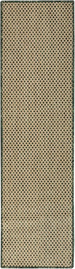 Nourison Home Courtyard Green 2' x 6' Area Rug - Easy Clean, Non Shedding, Bed Room, Living Room, Dining Room, Kitchen (6' Runner)