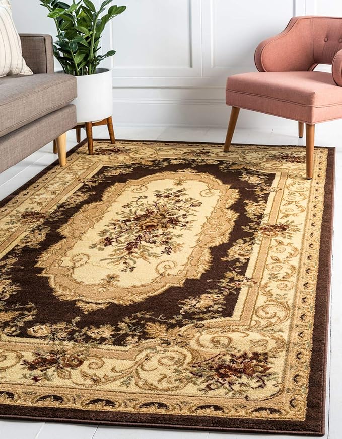 Unique Loom Versailles Collection Traditional Classic Floral Motif Area Rug (3' 3 x 5' 3 Rectangular, Brown/ Ivory)