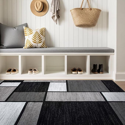 Rugshop Contemporary Modern Boxes for Entryway,Home Office,Living Room,Bedroom,Kitchen Non Shedding Area Rug 4' x 6' Gray