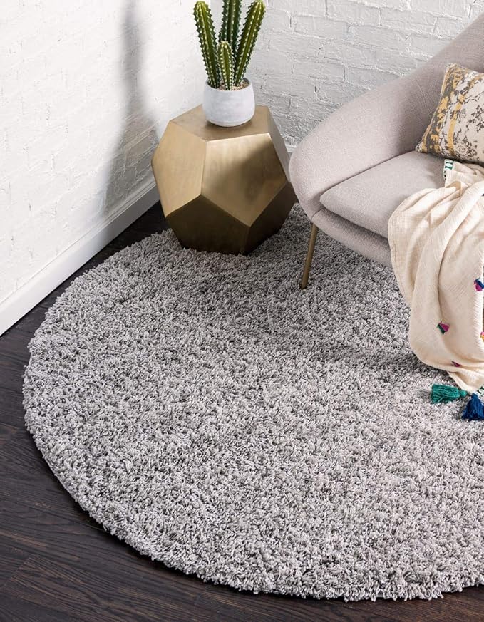 Unique Loom Solid Shag Collection Area Rug (8' Round, Cloud Gray)