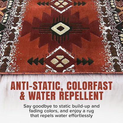 YHSF South West Native American Area Rug C318 - Easy Clean, Thick, Soft, Durable Native Tribal American Indian Inspired Rug for Bedroom/Living Room and More - Rust, 2 Feet x 3 Feet 4 Inches
