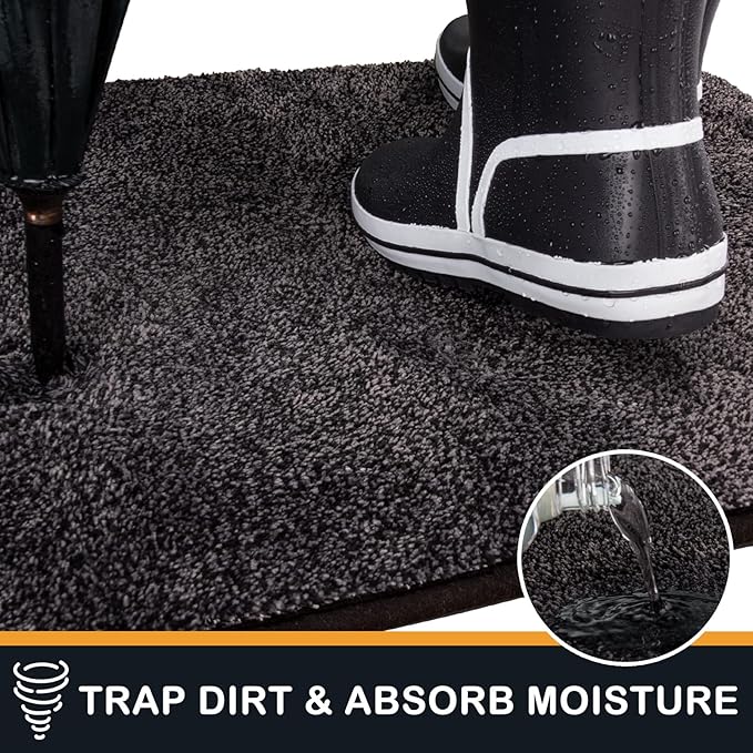PURRUGS Dirt Trapping Door Mat 34" x 59", Non-Slip Machine Washable Entry Rug, Shoe Scraper, Dog Doormat, Super Absorbent Welcome Mat for Front & Back Door, Muddy Shoes & Paws, Charcoal
