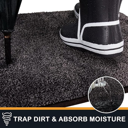 PURRUGS Dirt Trapping Door Mat 34" x 59", Non-Slip Machine Washable Entry Rug, Shoe Scraper, Dog Doormat, Super Absorbent Welcome Mat for Front & Back Door, Muddy Shoes & Paws, Charcoal