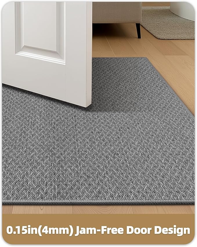 Color&Geometry Small Ultra Thin Indoor Door Mat Non Slip Rubber Backed Dirt Trapper 17"x30"(Rolled-up NO Creases), Rugs for Entryway, Front Door Mat Indoor Washable Low-Profile Entry Mat, Light Grey