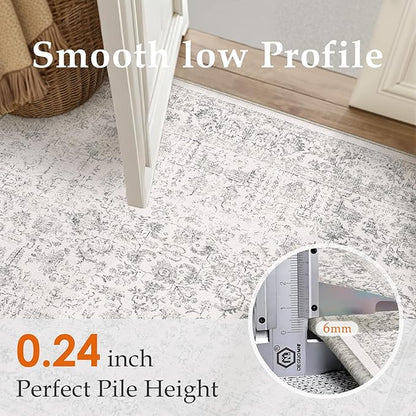 Gray Area Rug 7x10 Machine Washable Vintage Living Room Distressed Non Slip Carpet Traditional Indoor Bedroom Grey Retro Floral Accent Throw Large Rug for Office Kitchen Dining Room
