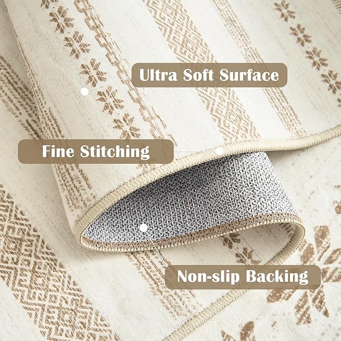 jinchan Moroccan Boho Runner Rug 2x6 - Machine Washable Non-Slip Low-Pile Soft Bohemian Runner Rug for Entryway Hallway Kitchen Bedroom Laundry Room (2‘x6', Beige)