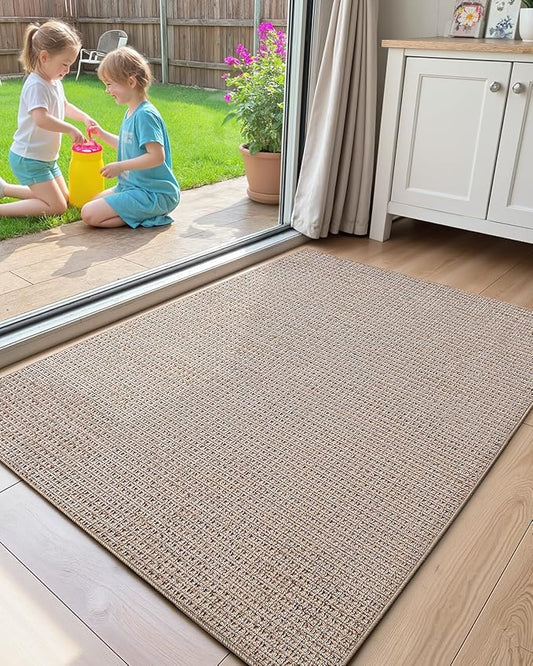 Color&Geometry Front Door Mat Indoor Non Slip Rubber Backing, 24"x36" Ultra Thin Entryway Doormat, Soft Absorbent Inside Doormat Washable Easy Clean Rugs for Entryway, Beige (Rolled-up NO Creases)