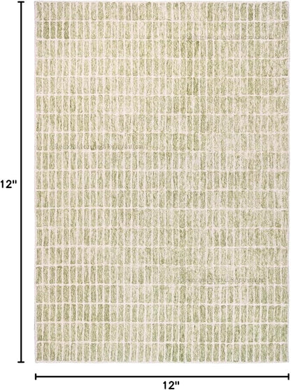 Hand-Tufted 100% Wool Area Rug – Unique Modern Geometric Grid Pattern, Soft Plush Textured Carpet for Living Room, Bedroom, Dining Room & Entryway (Light Green, 8' x 8' sq)