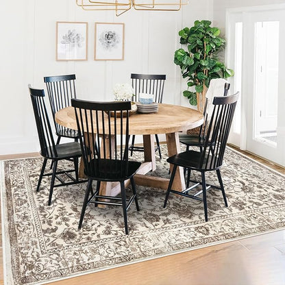 KILOCOCO Area Rug 5x7 Living Room Rug Washable Printed Vintage Floral Non Slip Soft Rubber Backed Indoor Bedroom Rugs for Laundry Room Kitchen Playroom Moroccan Area Rugs, Beige/Brown