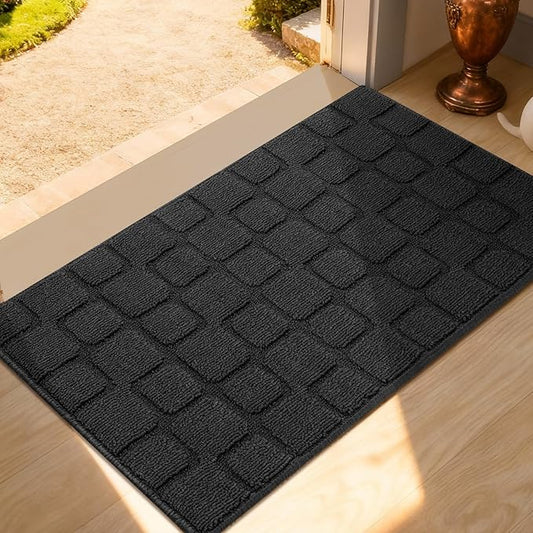 Front Door Mat Outside Entrance, Outdoor Indoor Door Mats for Entryway, Entrance, Entry, Patio, Waterproof Non Slip Doormat, Low-Profile, 20" × 31.5“, Black