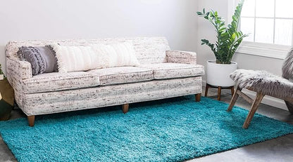 Unique Loom Solid Shag Collection Area Rug (10' x 13' 1" Rectangle, Deep Aqua Blue)