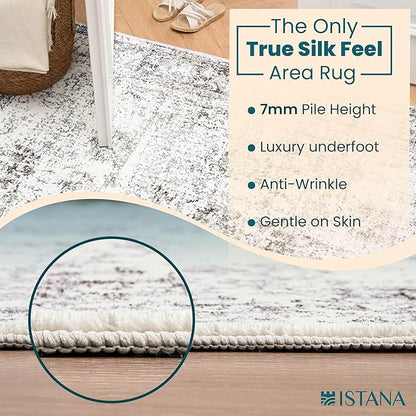 Istana Hallway Runner Rug 2x6 - White Cream/Grey Kitchen Rugs Non Slip Washable -Silk's Soft Touch Carpet Runner - Stylish Rug for Home