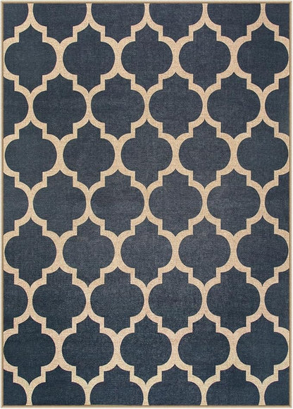Lahome Moroccan Outdoor Rug 5x7, Easy Jute Blue Washable Rugs for Patio Living Room Outdoor Decor, Geometric Woven Area Rug Non Slip for Backyard, Thin Farmhouse Carpet for Bedroom Dining Room