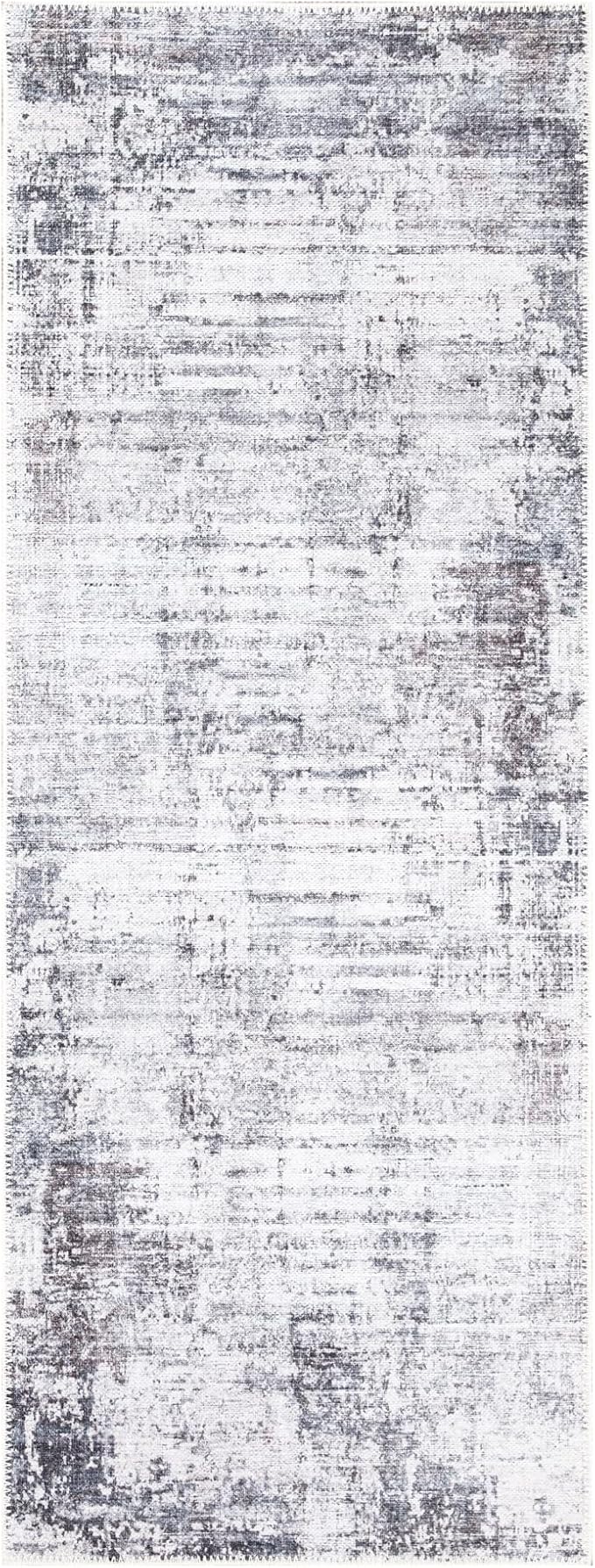 Bloom Rugs Washable Non-Slip 12 ft Runner - Gray/Charcoal/Blue Modern Abstract Runner for Entryway, Hallway, Bathroom, and Kitchen - Exact Size: 2.5' x 12'