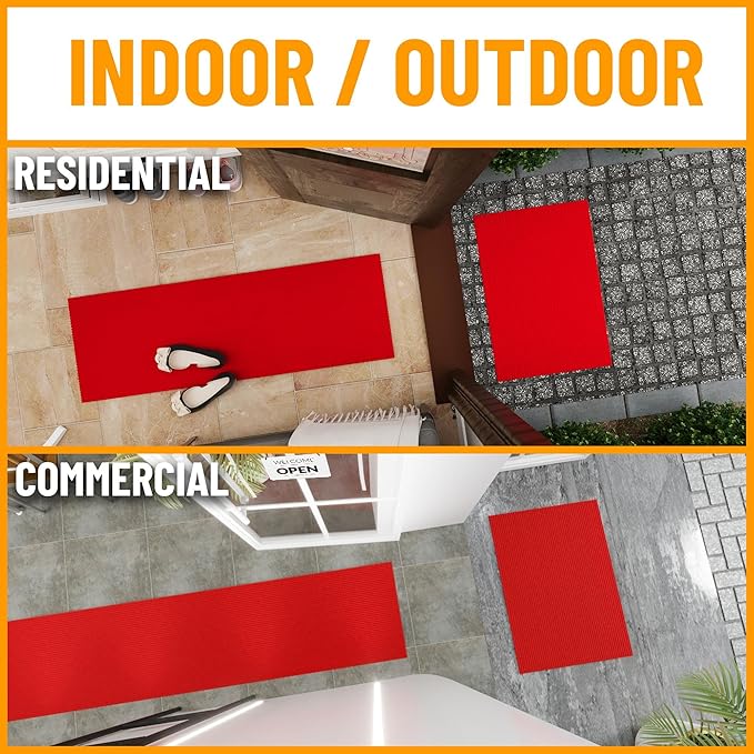 Ottomanson 2'7" x 25' Hallway Runner with Scraper Pile Extra Durable Non-Slip Rug Mat for Indoor & Outdoor Use - Ideal for Kitchen, Entryway, Patio & Garage - High-Traffic Carpet, Red