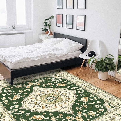 Green Bohemian Rectangular Area Rugs for Living Room Bedroom 5 x 8 ft Vintage Farmhouse Floral Pattern Non-Shedding Soft Low Pile Rug Non Slip Washable Rug for Nursery Entryway Playroom