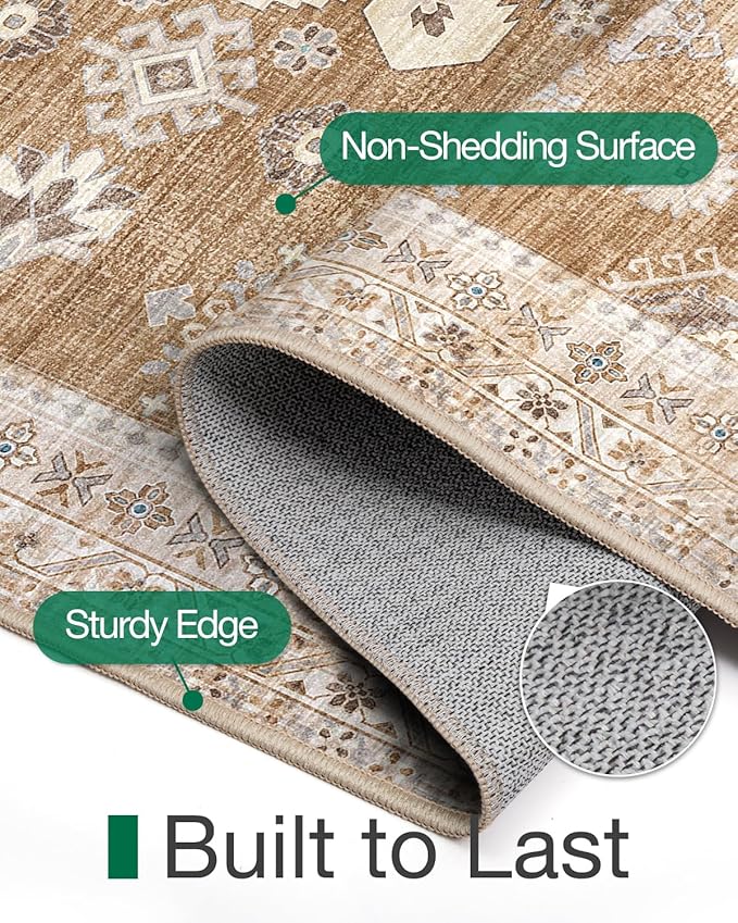 LUMI Runner Rug 3x7, Washable Non-Slip Hallway Throw Rugs, Long Soft Thin Vintage Oriental Kitchen Mats, Low-Pile Indoor Kitchen Entryway Area Rug, Amber