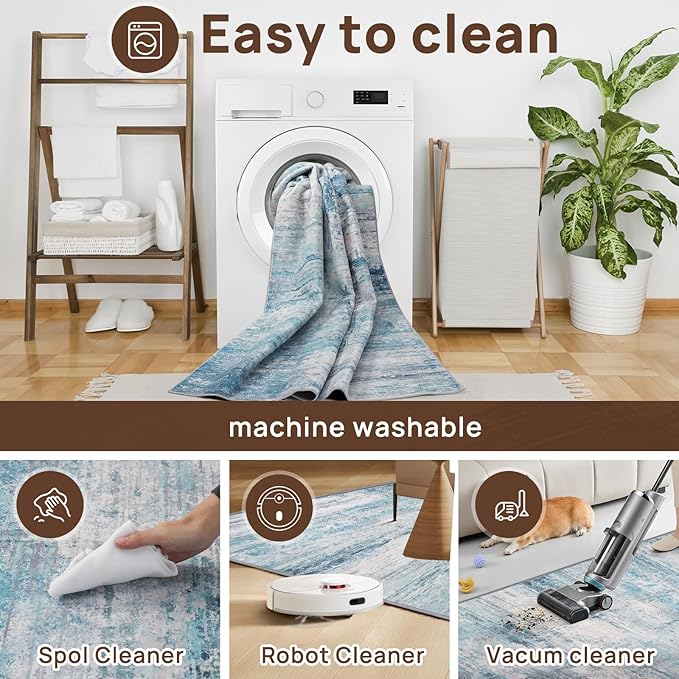 Abstract 6x9 Area Rug Washable Soft Non-Slip Carpet for Living Room Dining Room Bedroom Home Office - Abstract Teal/Grey