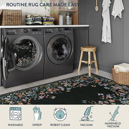 Lahome Boho Floral 2x6 Black Bathroom Runner Rugs Non Skid Washable, Rug Runners for Hallways Non Slip Kitchen Carpet Runner, Soft Runners for Entryway Laundry Bedroom(2x6ft,Black)