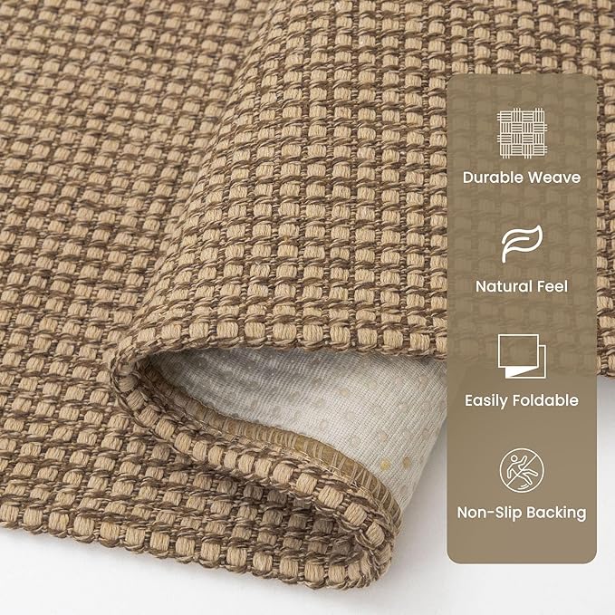 Braided Area Rug 5x7 Ft Washable Rugs for Living Room Non Slip Bedroom Rugs Dining Room Rug Cotton Living Room Woven Floor Carpet for Nursery Playroom, Orange/Tan/Brown