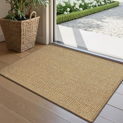 LUMI Handwoven Sisal Door Mat, Non-Slip Durable Entryway Mat, Welcome Front Doormat, Solid Floor Mats for Entrance, 24"x36", Herringbone Sisal