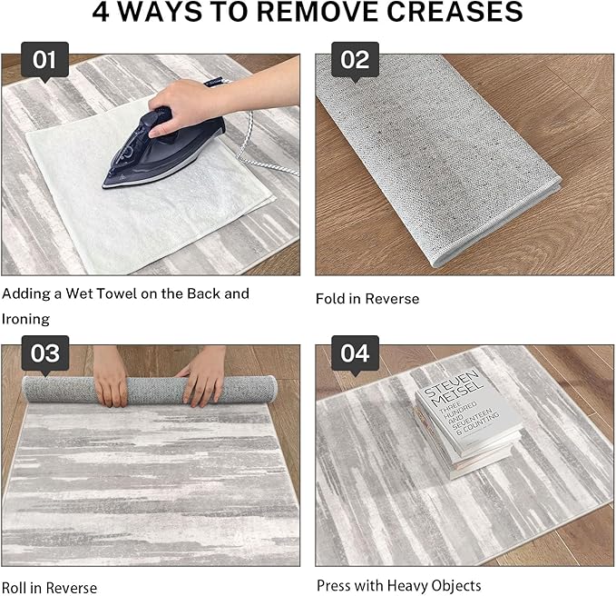 Modern Abstract Entryway Rug Indoor 2x3 Neutral Washable Non-Slip Soft Small Area Rug Light Beige and Grey Kitchen Mat Thin Print Faux Wool Floor Carpet for Entrance Bedroom