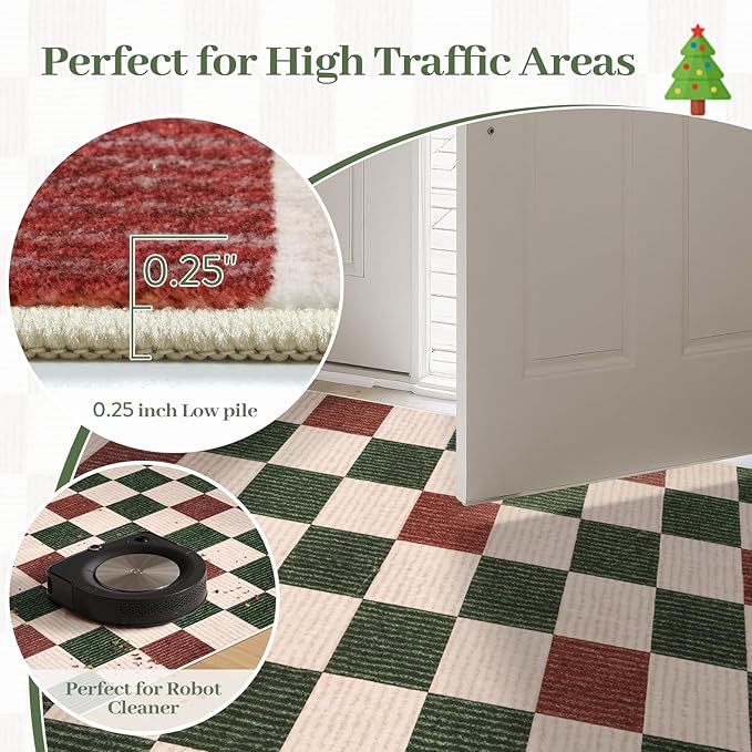 LIVEBOX 8x10 Area Rugs for Living Room Clearance, Checkered Non-Slip Washable Rugs, Farmhouse Neutral Classic Pattern Boys Area Rug for Bedroom, Carpet for Dining Room(Red,8'x10')
