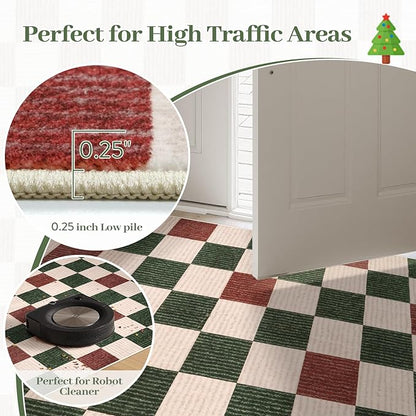 Machine Washable 5x7 Area Rugs for Living Room Clearance Checkered, Non Slip Low Pile Farmhouse Modern Neutral Playroom Boys Rugs for Bedroom, Carpet Rugs for Dining Room(Red,5'x7')