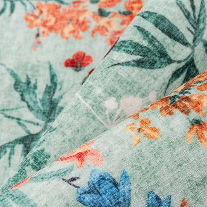 Green Area Rug 4x6 Office Floral Indoor Door Mat Washable Boho Kitchen Living Room Carpet Non Slip Bedroom Low Pile Lightweight Throw Rug for Dining Room Farmhouse
