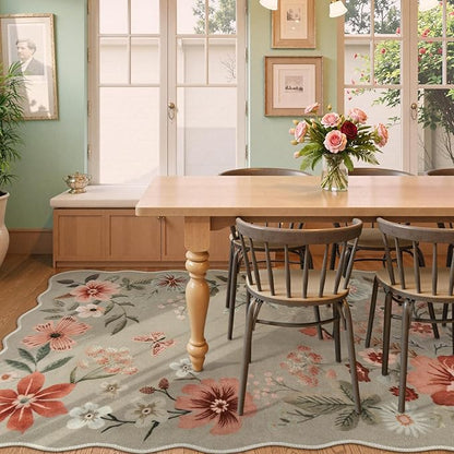 Lahome Floral Washable Rugs 8x10, Non-Slip Soft Bedroom Rug Stain Resistant, Ultra-Thin 8x10 Rugs for Living Room Easy Clean Boho Rug Accent Carpet for Dining Room Office(8x10ft,Brown)