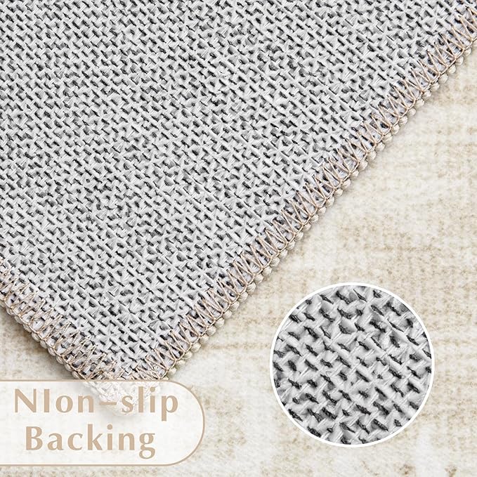 Vintage Living Room Area Rug - 9x12 Large Machine Washable Boho Moroccan Rug Distressed Farmhouse Rugs for Bedroom - Soft Non-Slip Indoor Carpet for Dining Room Office Nursery(Boho Beige, 9'x12')