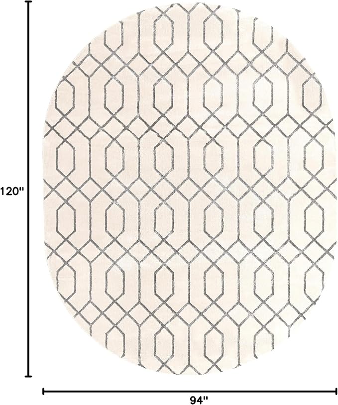 Unique Loom Marilyn Monroe Glam Collection Area Rug - Trellis (7' 10' x 10' Oval, White Silver/ Silver)