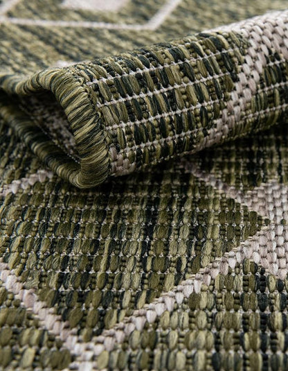 Unique Loom Outdoor Trellis Collection Area Rug - Tribal Trellis (13' Square, Green/ Natural)