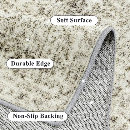 5x7 Area Rug Washable Vintage Neutral Living Room Carpet Large Indoor Non Slip Taupe Bedroom Distressed Low Pile Retro Accent Throw Rug for Dining Room