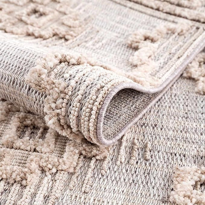 Hauteloom Ampusungan Modern Moroccan Medallion Farmhouse Living Room, Bedroom Area Rug - High Low - High Pile Carpet - Cream, Beige, Brown, Beige - 5'3" x 7'