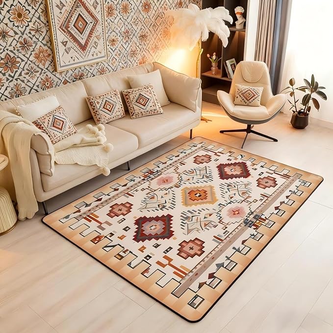 Bohemian Area Rug 3x5 Boho Decor Western Rugs for Living Room | Southwestern Native Aztec Washable Rug, Ethnic Tribal Geometric Carpet Indoor Floor Mat