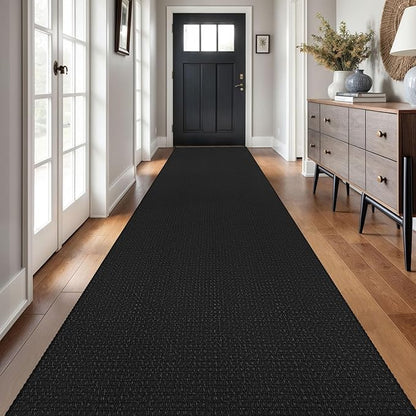 Braided Runner Rug 3x18 Ft Washable Runners for Hallways Non Slip Rubber Backed Kitchen Runners Cotton Long Entryway Runner Indoor, Woven Carpet for Hall Stair Entryway, Black/Grey