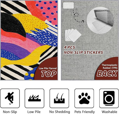 Colorful Rugs for Entryway - Pop Art Abstract Graffiti Area Rugs 3x4, Hippie Aesthetic Funky Non Slip Foldable Indoor Throw Carpet Home Decor #C002