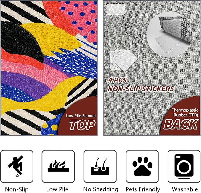 Pop Art Bedroom Rug - Colorful Abstract Color Block Rug, 6x9 Area Rugs, Hippie Aesthetic Funky Non Slip Fade Resistant Large Carpets Home Decor #C010