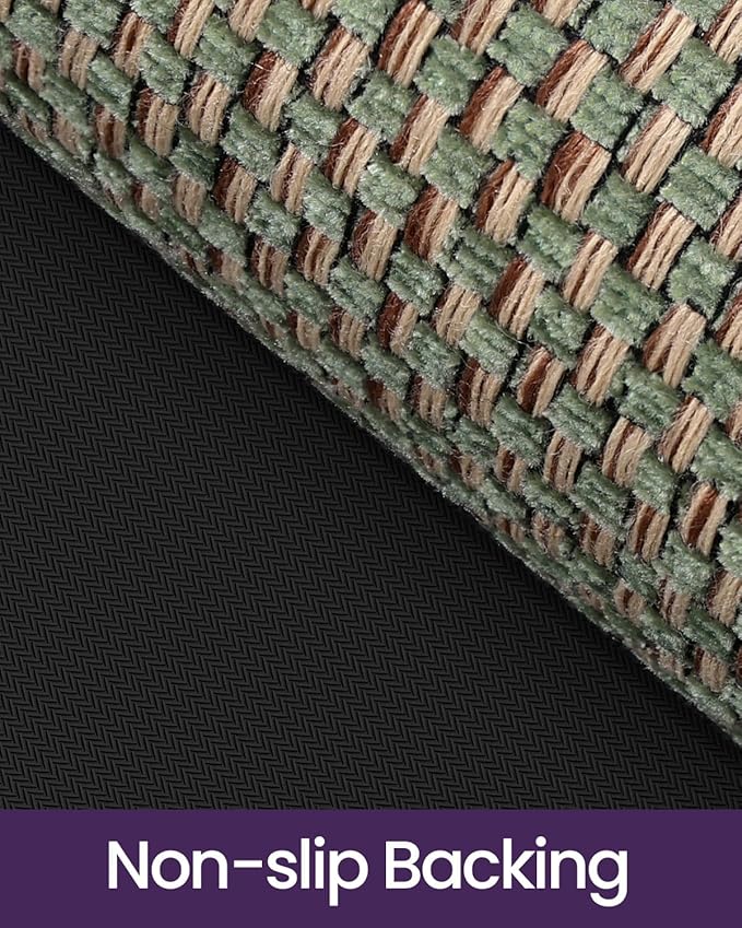 DEXI Ultra Thin Entryway Indoor Door Mat 17x30, Non Slip Rubber Backing Inside Entry Mat, Low Profile Easy Clean Dirt Trapper Doormat for Inside Entrance Patio, Green