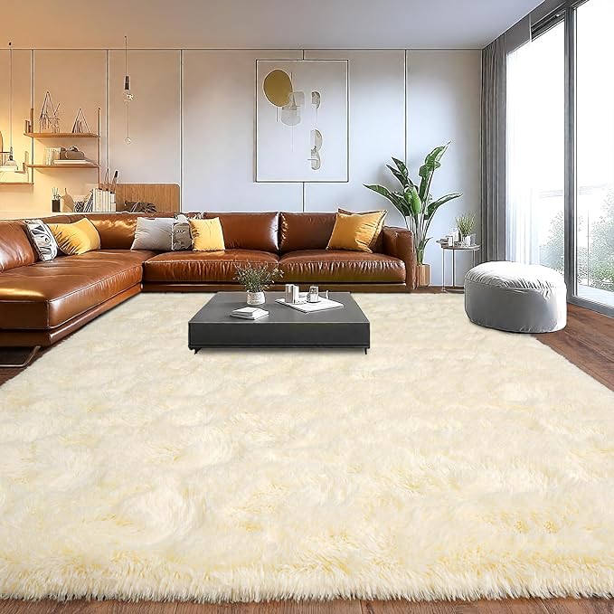 Upgrade Non-Slip Plush Rugs Fluffy Area Rugs for Living Room, Soft Shaggy Carpets for Living Room, Perfect Decor for Modern Home Light Champagne 8x10 Feet