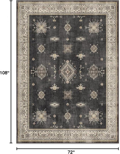 RUGGABLE Washable Vintage Area Rug – Verena Dark Wood 6x9, Stain-Resistant, Non-Slip – Medium Machine Washable Rugs for Living Room, Bedroom, Hallway, Entryway & Office–with Cushioned Pad