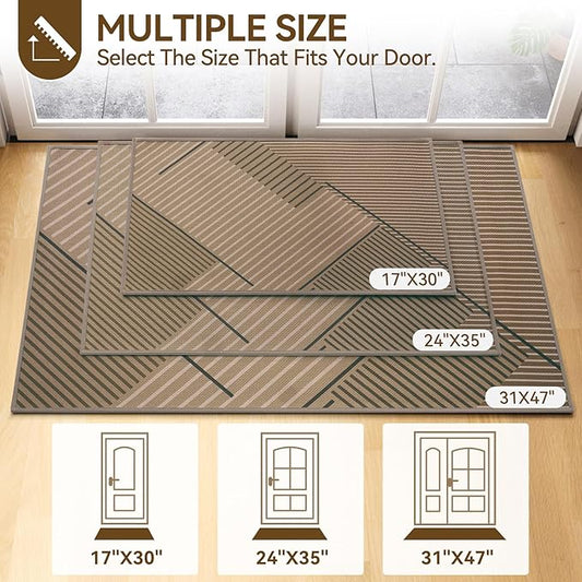 Front Door Mat 24''x35'', Non Slip Absorbent Muddy Dirt Resist Washable Low-Profile Indoor Doormat, Welcome Entryway Door Mats, Brown