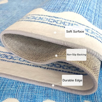 Scalloped Rug 5x7 Solid Blue Washable Non-Slip Rug for Living Room Modern Aesthetic Rugs for Bedroom Kitchen Dining Indoor Entry Entrance Floor