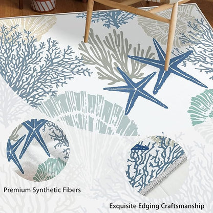 Tritard Coastal Runner Rug 2x6 Nautical Kitchen Hallway Rugs Beach Themed Non-Slip Indoor Floor Mat Machine Washable Rugs Carpet for Bathroom Living Room Bedroom Laundry Room Entryway, Blue