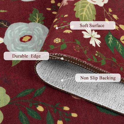 U'Artlines Red Christmas Runner Rug for Hallways,2'6" x 10'Colorful Floral Carpet Soft Non Slip Washable Floor Carpet Runners for Entryway Laundry Room Bathroom