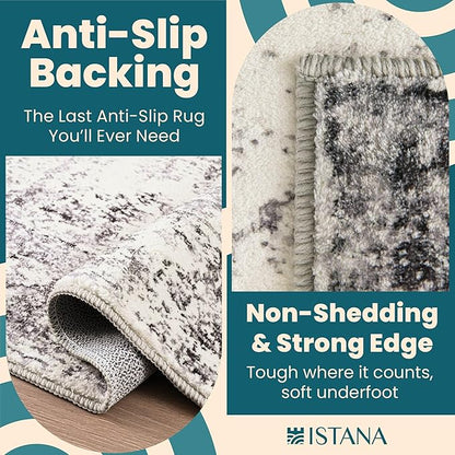 Istana Hallway Runner Rug 2x6 - White Cream/Grey Kitchen Rugs Non Slip Washable -Silk's Soft Touch Carpet Runner - Stylish Rug for Home